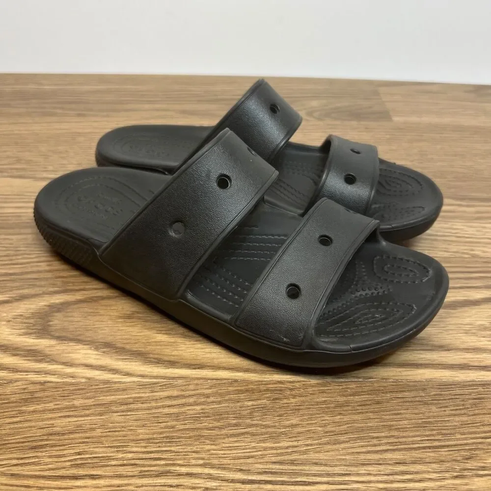 Crocs‎ Sandals Mens Size 6 Womens 8 Black Two Strap Slide Beach Pool Shoes